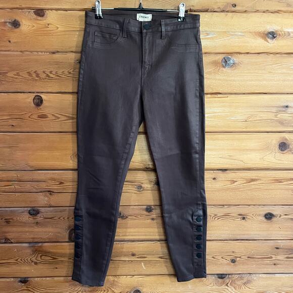 L'AGENCE Piper High Rise Skinny Jean in Espresso Coated Brown Size 29 - Picture 2 of 9